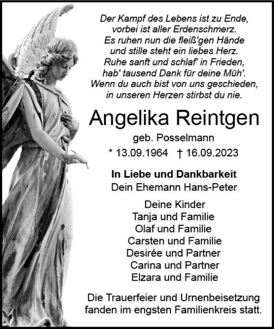 Traueranzeige von Angelika Reintgen von Wiesbadener Kurier
