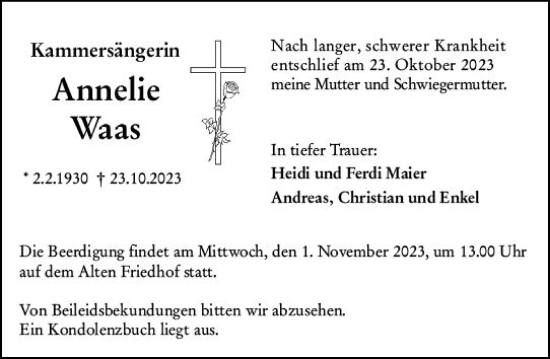 Traueranzeige von Annelie Waas von Hochheimer Zeitung