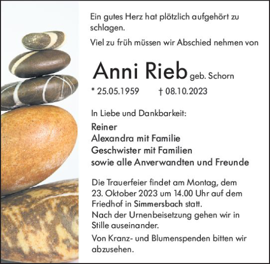 Traueranzeige von Anni Rieb von Hinterländer Anzeiger