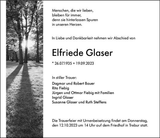 Traueranzeige von Elfriede Glaser von Groß-Gerauer Echo