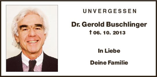 Traueranzeige von Gerold Buschlinger von Hochheimer Zeitung