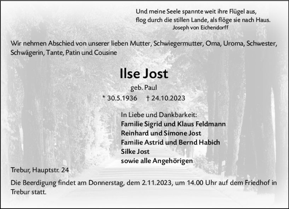  Traueranzeige für Ilse Jost vom 30.10.2023 aus Groß-Gerauer Echo