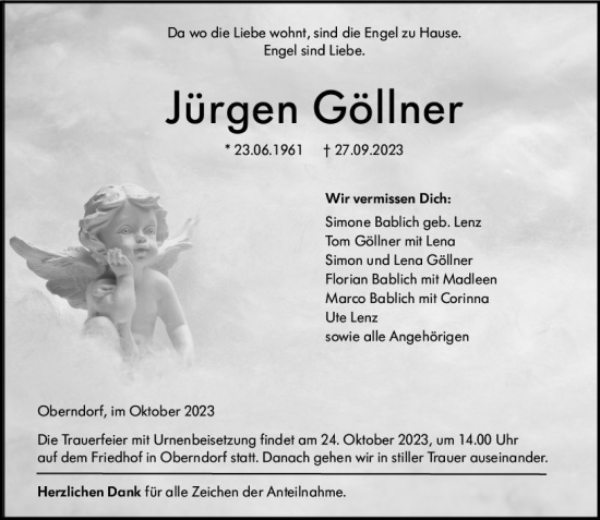 Traueranzeige von Jürgen Göllner von Wetzlarer Neue Zeitung