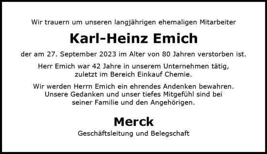 Traueranzeige von Karl-Heinz Emich von Darmstädter Echo