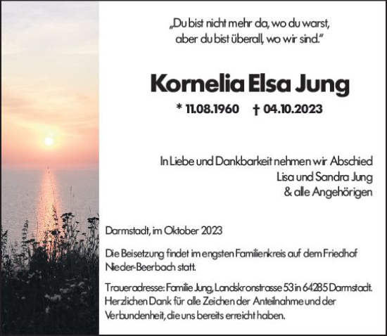 Traueranzeige von Kornelia Elsa Jung von Darmstädter Echo