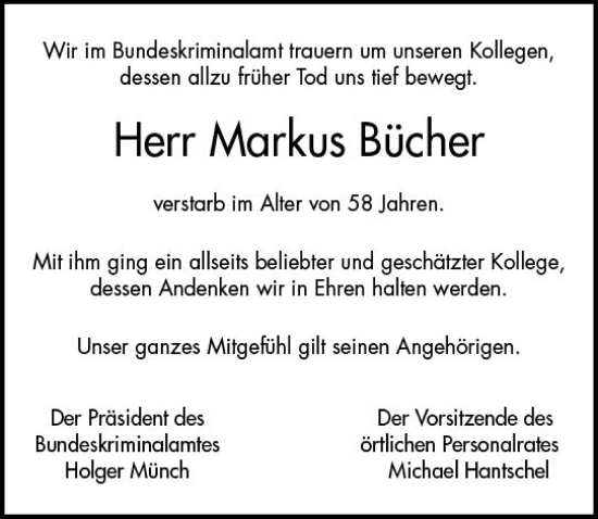 Traueranzeige von Markus Bücher von Wiesbadener Kurier