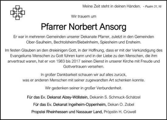 Traueranzeige von Norbert Ansorg von Allgemeine Zeitung Bingen/Ingelheim