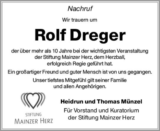 Traueranzeige von Rolf Dreger von Wiesbadener Kurier