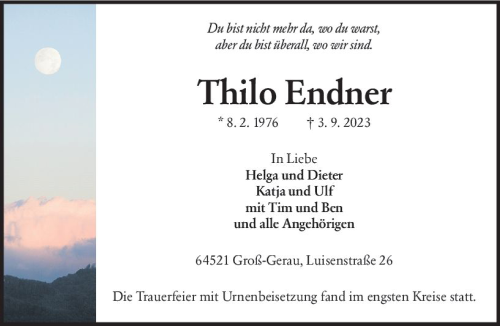  Traueranzeige für Thilo Endner vom 07.10.2023 aus Groß-Gerauer Echo