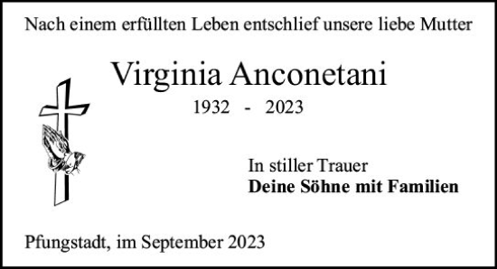 Traueranzeige von Virginia Anconetani von Darmstädter Echo