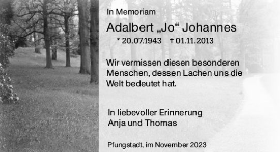 Traueranzeige von Adalbert Johannes von Darmstädter Echo