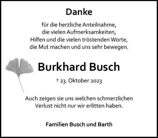 Traueranzeige von Burkhard Busch von Allgemeine Zeitung Mainz