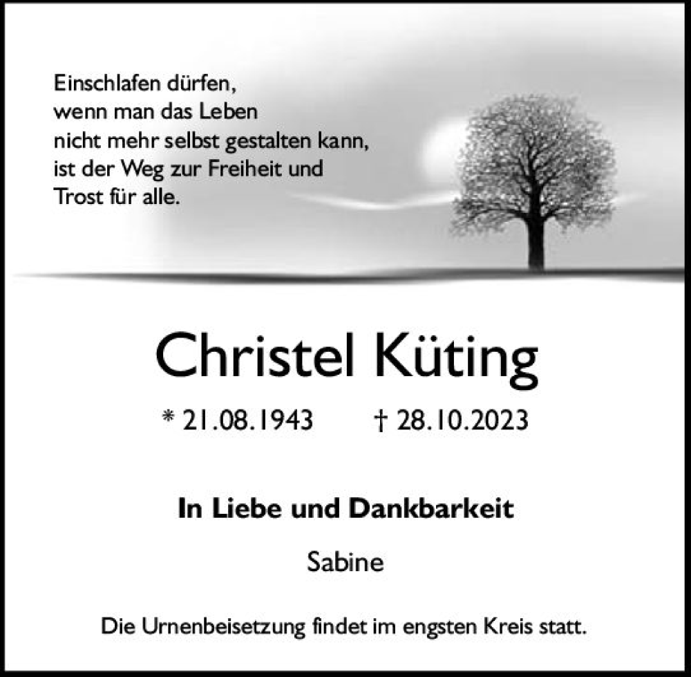  Traueranzeige für Christel Küting vom 04.11.2023 aus Allgemeine Zeitung Mainz