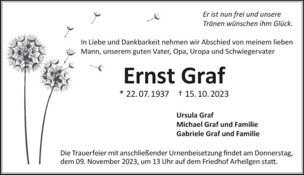  Traueranzeige für Ernst Graf vom 04.11.2023 aus Darmstädter Echo
