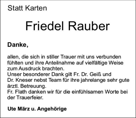 Traueranzeige von Friedel Rauber von Starkenburger Echo