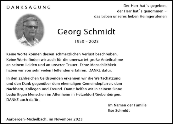 Traueranzeige von Georg Schmidt von Wiesbadener Kurier