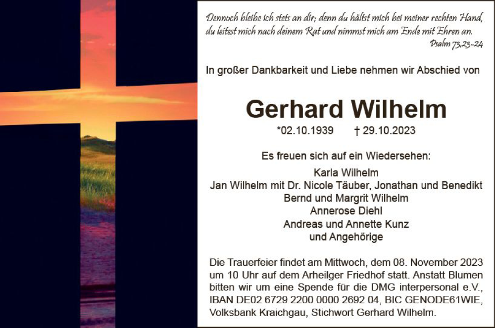  Traueranzeige für Gerhard Wilhelm vom 04.11.2023 aus Darmstädter Echo