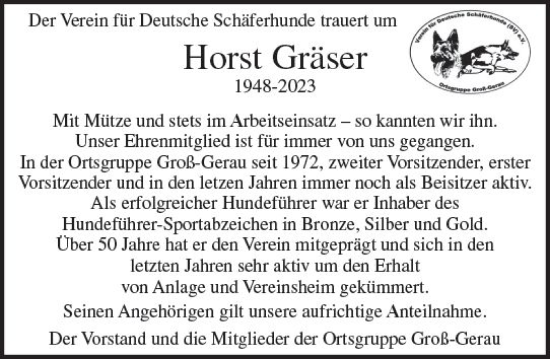 Traueranzeige von Horst Gräser von Groß-Gerauer Echo