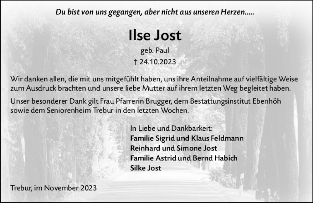  Traueranzeige für Ilse Jost vom 24.11.2023 aus Groß-Gerauer Echo