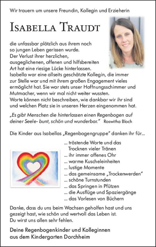 Traueranzeige von Isabella Traudt von Nassauische Neue Presse