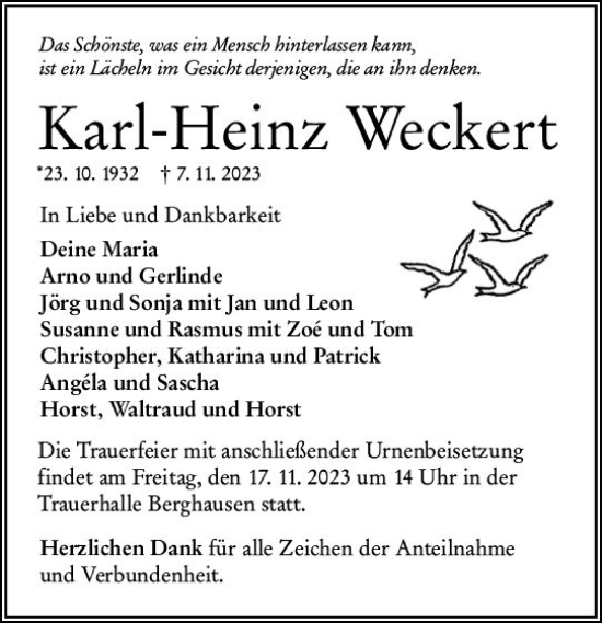 Traueranzeige von Karl-Heinz Weckert von Wetzlarer Neue Zeitung