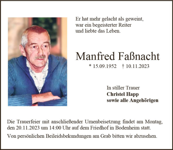 Traueranzeige von Manfred Faßnacht von Allgemeine Zeitung Mainz