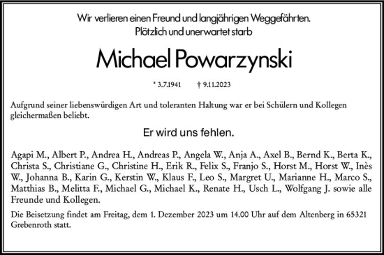 Traueranzeige von Michael Powarzynski von Wiesbadener Kurier