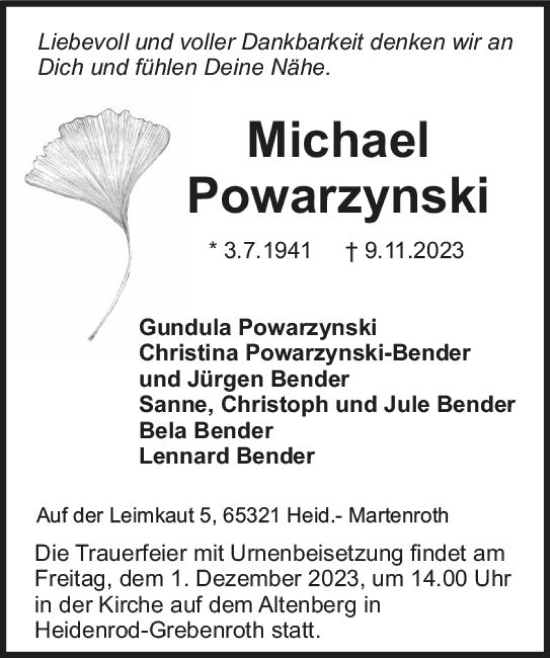 Traueranzeige von Michael Powarzynski von Wiesbadener Kurier