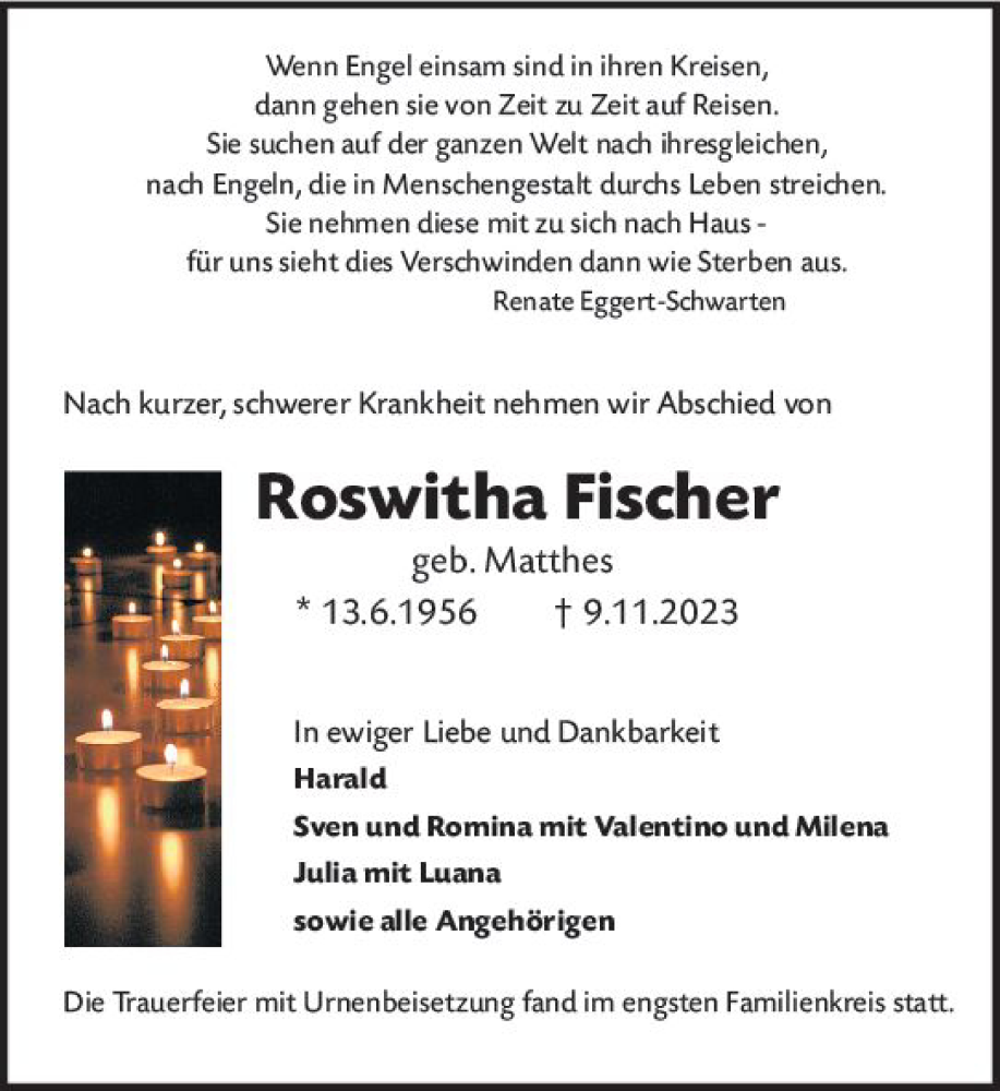  Traueranzeige für Roswitha Fischer vom 25.11.2023 aus Rüsselsheimer Echo