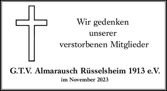 Traueranzeige von Totentafel vom 25.11.2023 von Rüsselsheimer Echo