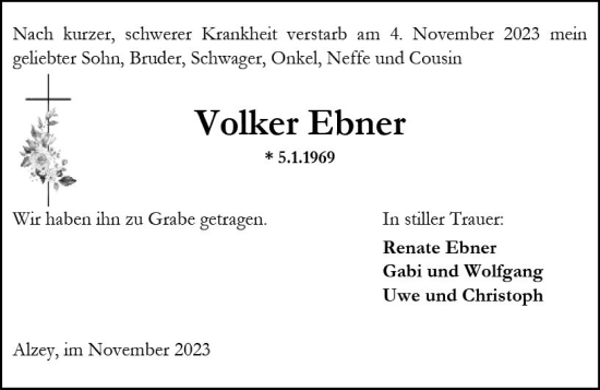 Traueranzeige von Volker Ebner von Allgemeine Zeitung Bingen/Ingelheim