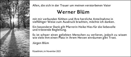 Traueranzeige von Werner Blüm von Rüsselsheimer Echo