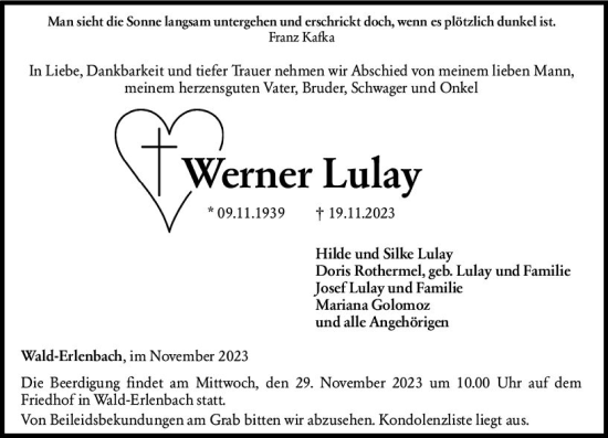 Traueranzeige von Werner Lulay von Starkenburger Echo