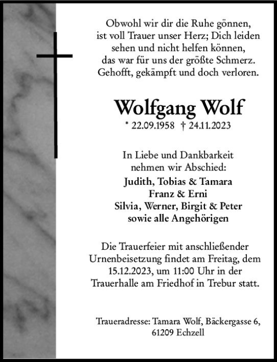 Traueranzeige von Wolfgang Wolf von Rüsselsheimer Echo