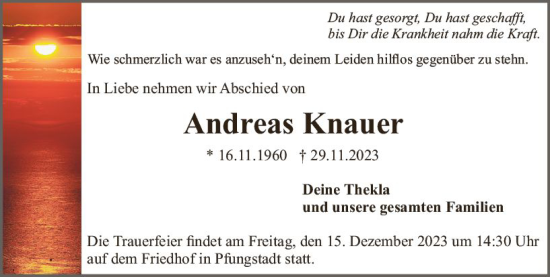 Traueranzeige von Andreas Knauer von Darmstädter Echo