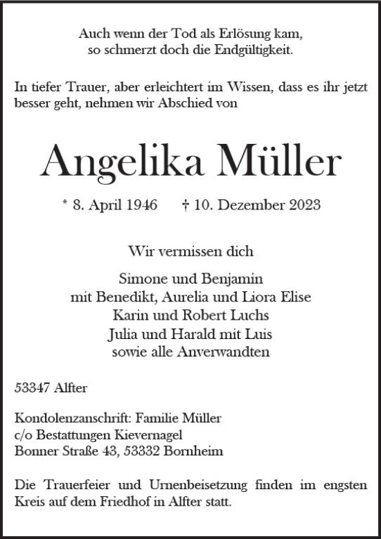 Traueranzeige von Angelika Müller von Rüsselsheimer Echo