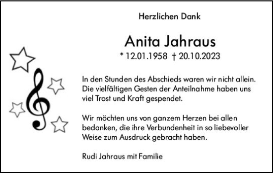 Traueranzeige von Anita Jahraus von Allgemeine Zeitung Mainz