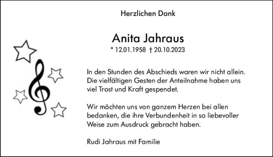 Traueranzeige von Anita Jahraus von Allgemeine Zeitung Mainz