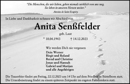 Traueranzeige von Anita Senßfelder von Groß-Gerauer Echo