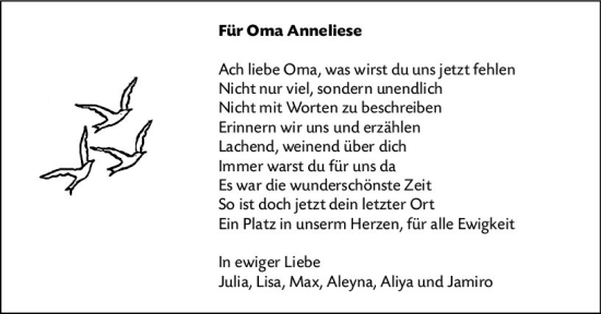 Traueranzeige von Anneliese Hainz von Odenwälder Echo