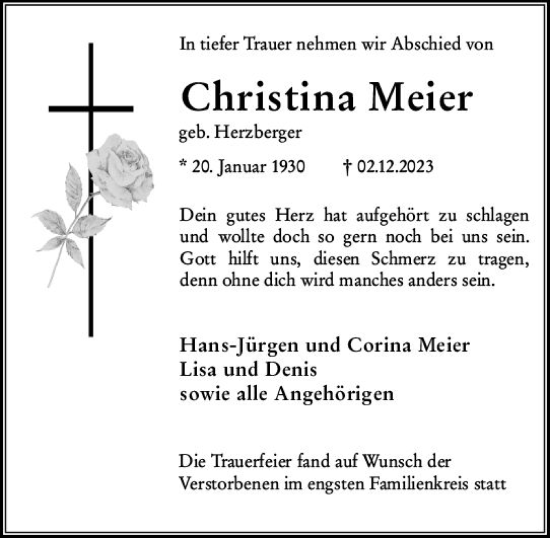 Traueranzeige von Christina Meier von Wiesbadener Kurier