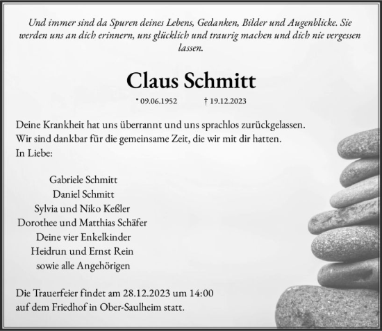 Traueranzeige von Claus Schmitt von Allgemeine Zeitung Mainz