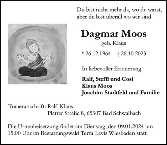 Traueranzeige von Dagmar Moos von Wiesbadener Kurier