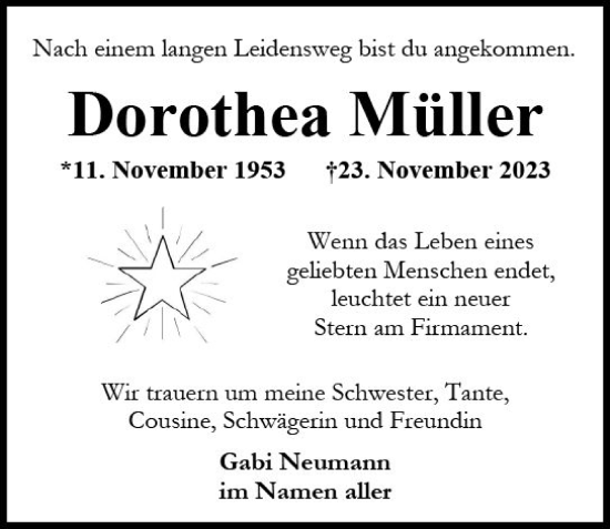 Traueranzeige von Dorothea Müller von Wiesbadener Kurier