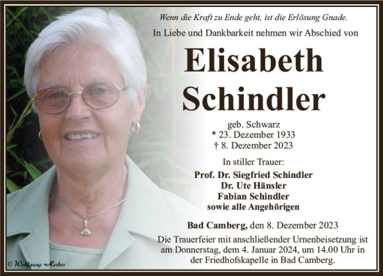 Traueranzeige von Elisabeth Schindler von Nassauische Neue Presse