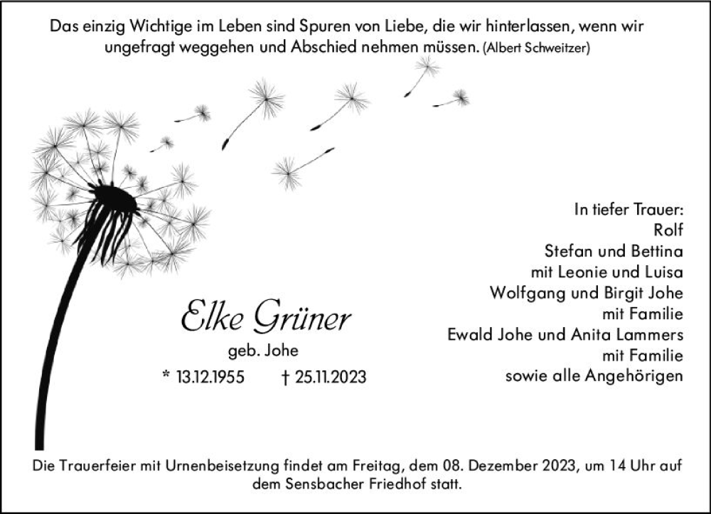  Traueranzeige für Elke Grüner vom 02.12.2023 aus Odenwälder Echo