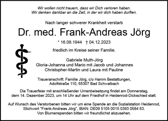 Traueranzeige von Frank-Andreas Jörg von Wiesbadener Kurier