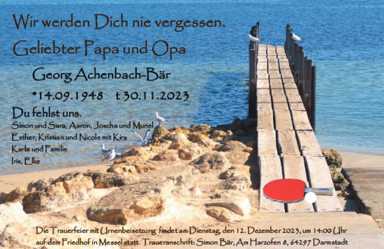Traueranzeige von Georg Achenbach-Bär von Darmstädter Echo