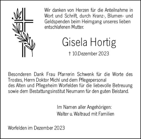 Traueranzeige von Gisela Hortig von Groß-Gerauer Echo