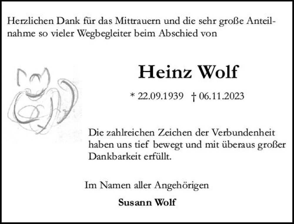  Traueranzeige für Heinz Wolf vom 09.12.2023 aus Allgemeine Zeitung Mainz